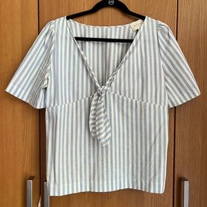 Sézane Blouse Massia, size FR 38 / US 8, in Ecru and blue stripes